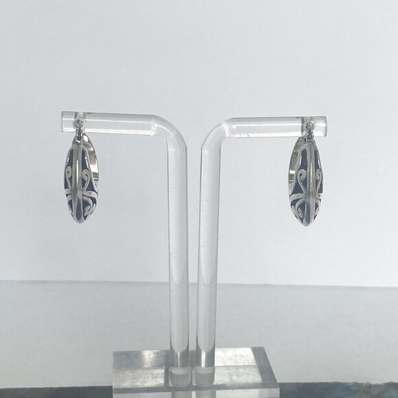 Sterling Silver 925 1" Scrollwork Bali Style Chunky Hoop Earrings Hinged Post - Picture 5 of 16